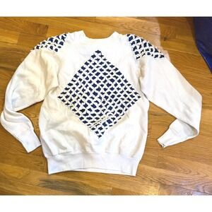 Vtg Pannill Sweatshirt White Diamond‎ Lattice Graphic Crew Neck USA Made M